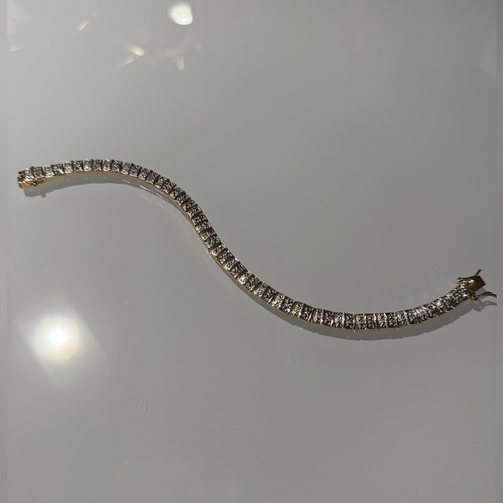 Gold plated 925 Silver Tennis Bracelet - Picture 2 of 9